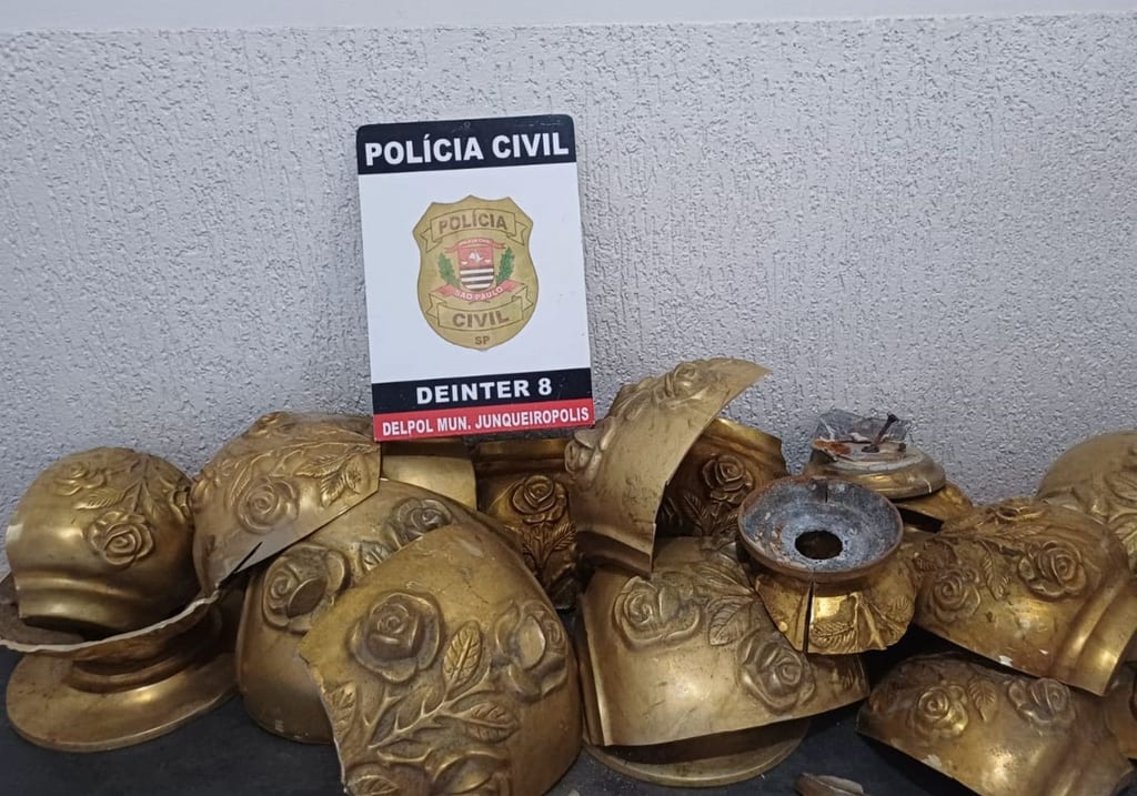 Dois homens são presos por receptação de 38 kg de bronze furtado de túmulos em Junqueirópolis
