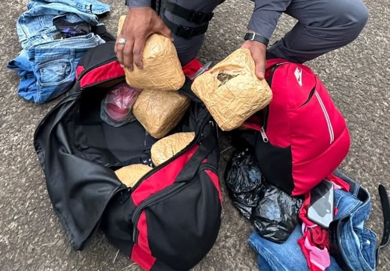 TOR encontra bolsas com 12,8 kg de skunk em ônibus e prende passageiro. Foto: Polícia Militar Rodoviária